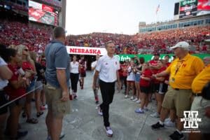 Nebraska head coach John Cook walks out the court during Nebraska Volleyball Day match in Lincoln, Nebraska, Wednesday, August 30, 2023. Photo by John Peterson.