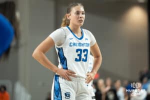 Creighton Bluejays Brooke Littrell waits to shoot a free throw during a college basketball game against Seton Hall on February 5th, 2025 in Omaha Nebraska. Photo by Brandon Tiedemann.