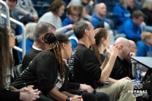 Creighton Bluejays Head Coach Jim Flannery yells during a college basketball game against Seton Hall on February 5th, 2025 in Omaha Nebraska. Photo by Brandon Tiedemann.