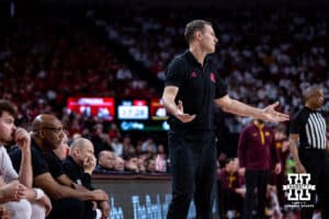 Nebraska Cornhusker head coach Fred Hoiberg reacts to the action on the court against the Minnesota Golden Gophers in the second half during a men’s college basketball game Saturday, March 1, 2025 in Lincoln, Nebraska. Photo by John S. Peterson.