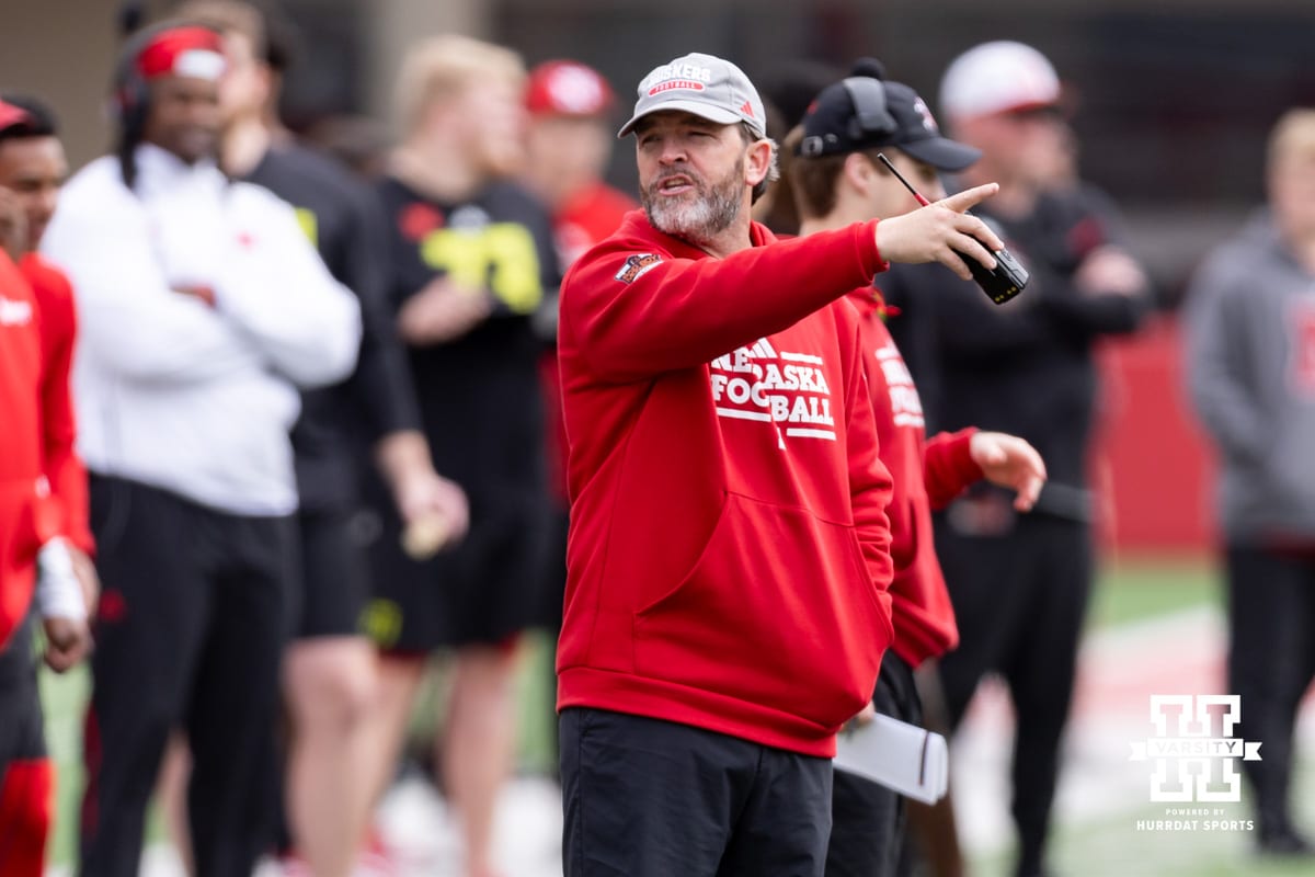Nebraska defensive coordinator John Butler watching the action on the field during Husker games Saturday, April 26, 2025 in Lincoln, Nebraska. Photo by John S. Peterson.