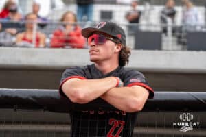 Omaha’s Mason Gaines waits before a baseball game against North Dakota State Wednesday, May 21st, 2025, in Omaha, Nebraska. Photo by Brandon Tiedemann.