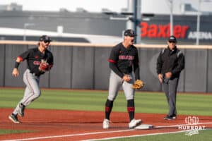 Omaha’s Ben Weber celebrates during a college baseball game against North Dakota State on May 21st, 2025 in Omaha, Nebraska. Photo by Brandon Tiedemann.
