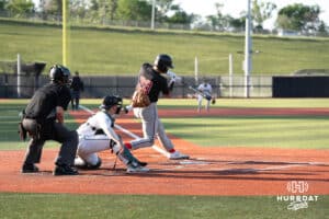 Omaha’s Jackson Trout hits during a baseball game against North Dakota State Wednesday, May 21st, 2025 in Omaha, Nebraska. Photo by Brandon