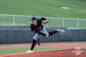 Omaha’s Sam Weber pitches during a baseball game against North Dakota State Wednesday, May 21st, 2025, in Omaha, Nebraska. Photo by Brandon Tiedemann.