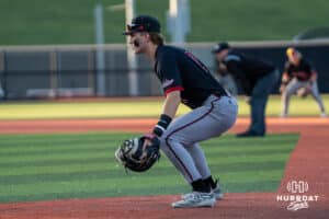 Omaha’s Tyler Bishop waits for the pitch during a baseball game against North Dakota State Wednesday, May 21st, 2025, in Omaha, Nebraska. Photo by Brandon Tiedemann.