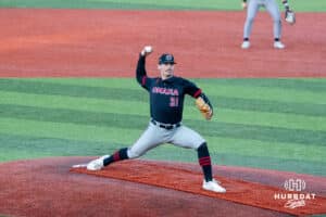 Omaha’s Ben Weber pitches during a baseball game against North Dakota State Wednesday, May 21st, 2025, in Omaha, Nebraska. Photo by Brandon Tiedemann.