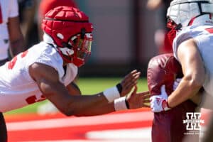 Nebraska Cornhusker Williams Nwaneri (96) running drills during practice on Monday, July 28, 2025 in Lincoln, Nebraska. Photo by John S. Peterson.