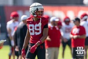 Nebraska Cornhusker Quinn Clark (89) ready to go out for a pass during practice on Monday, July 28, 2025 in Lincoln, Nebraska. Photo by John S. Peterson.
