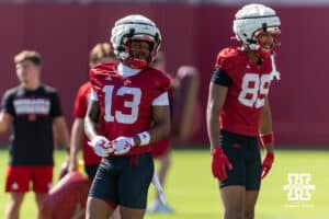 Nebraska Cornhusker Nyziah Hunter (13) running drills during practice on Monday, July 28, 2025 in Lincoln, Nebraska. Photo by John S. Peterson.