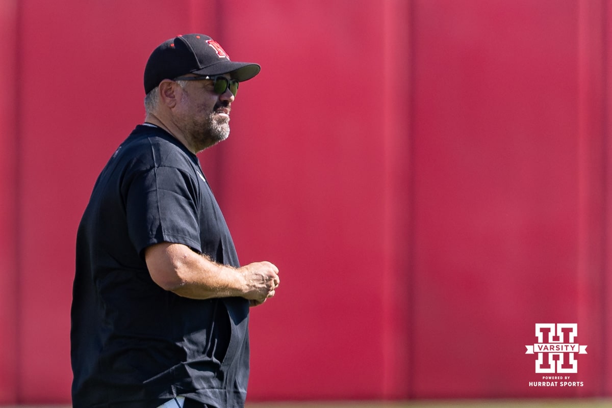 Nebraska Cornhuskers head coach Matt Rhule watching the act during practice on Monday, July 28, 2025 in Lincoln, Nebraska. Photo by John S. Peterson.