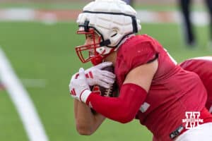 Nebraska Cornhusker Luke Lindenmeyer (44) running with the ball during Nebraska’s football open scrimmage on Saturday, Aug. 2, 2025 in Lincoln, Nebraska. Photo by John S. Peterson.