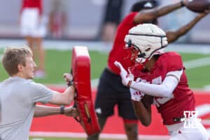 Nebraska Cornhusker Quinn Clark (89) running with the ball during Nebraska’s football open scrimmage on Saturday, Aug. 2, 2025 in Lincoln, Nebraska. Photo by John S. Peterson.