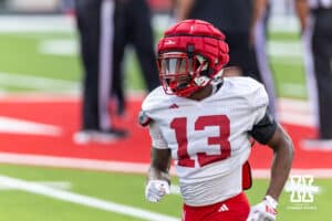 Nebraska Cornhusker Jamir Conn (13) running drills during Nebraska’s football open scrimmage on Saturday, Aug. 2, 2025 in Lincoln, Nebraska. Photo by John S. Peterson.