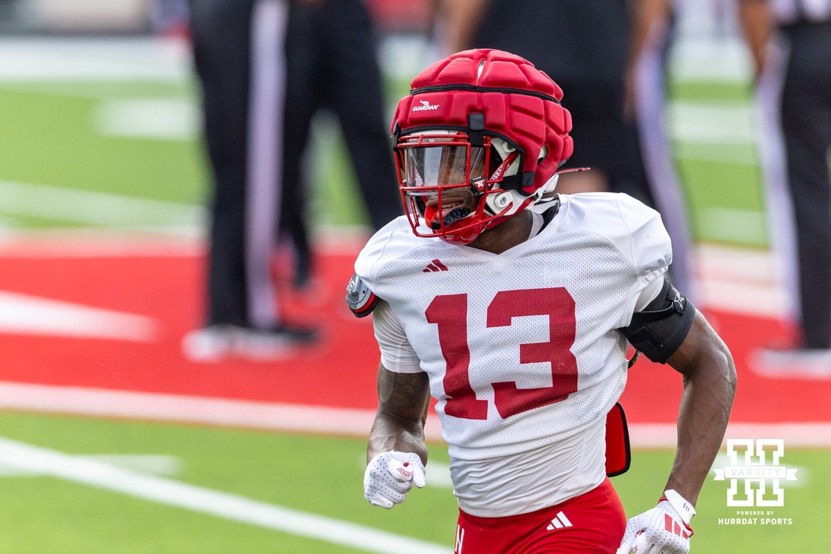 Nebraska Cornhusker Jamir Conn (13) running drills during Nebraska’s football open scrimmage on Saturday, Aug. 2, 2025 in Lincoln, Nebraska. Photo by John S. Peterson.