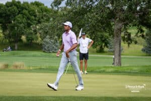 Sudarshan Yellamaraju finishes his putt and is heading to the next tee during the Pinnacle Bank Championship on Sunday, Aug. 10, 2025 in Elkhorn, Nebraska. Photo by John S. Peterson.