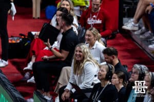 Nebraska Cornhusker head coach Dani Busboom Kelly reacts to the action on the court against the Stanford Cardinals in the first set during the AVAC First Serve volleyball match on Sunday, Aug. 24, 2025 in Lincoln, Nebraska. Photo by John S. Peterson.