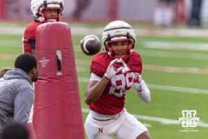 Nebraska Cornhusker Quinn Clark (89) makes a catch during Nebraska’s football open scrimmage on Saturday, Aug. 2, 2025 in Lincoln, Nebraska. Photo by John S. Peterson.