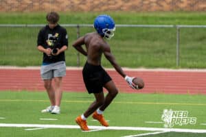 Jermaine Dortch walks into the end zone during Omaha North football practice on August 11th, 2025 in Omaha Nebraska. Photo by Brandon Tiedemann.