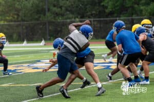 Marquise McIntyre-Dailey rushes during Omaha North football practice on August 11th, 2025 in Omaha Nebraska. Photo by Brandon Tiedemann.