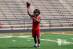 Tay Tay Jenkins throws the football during Westside football practice on Tuesday, August 12th, 2025 in Omaha Nebraska. Photo by Brandon Tiedemann.