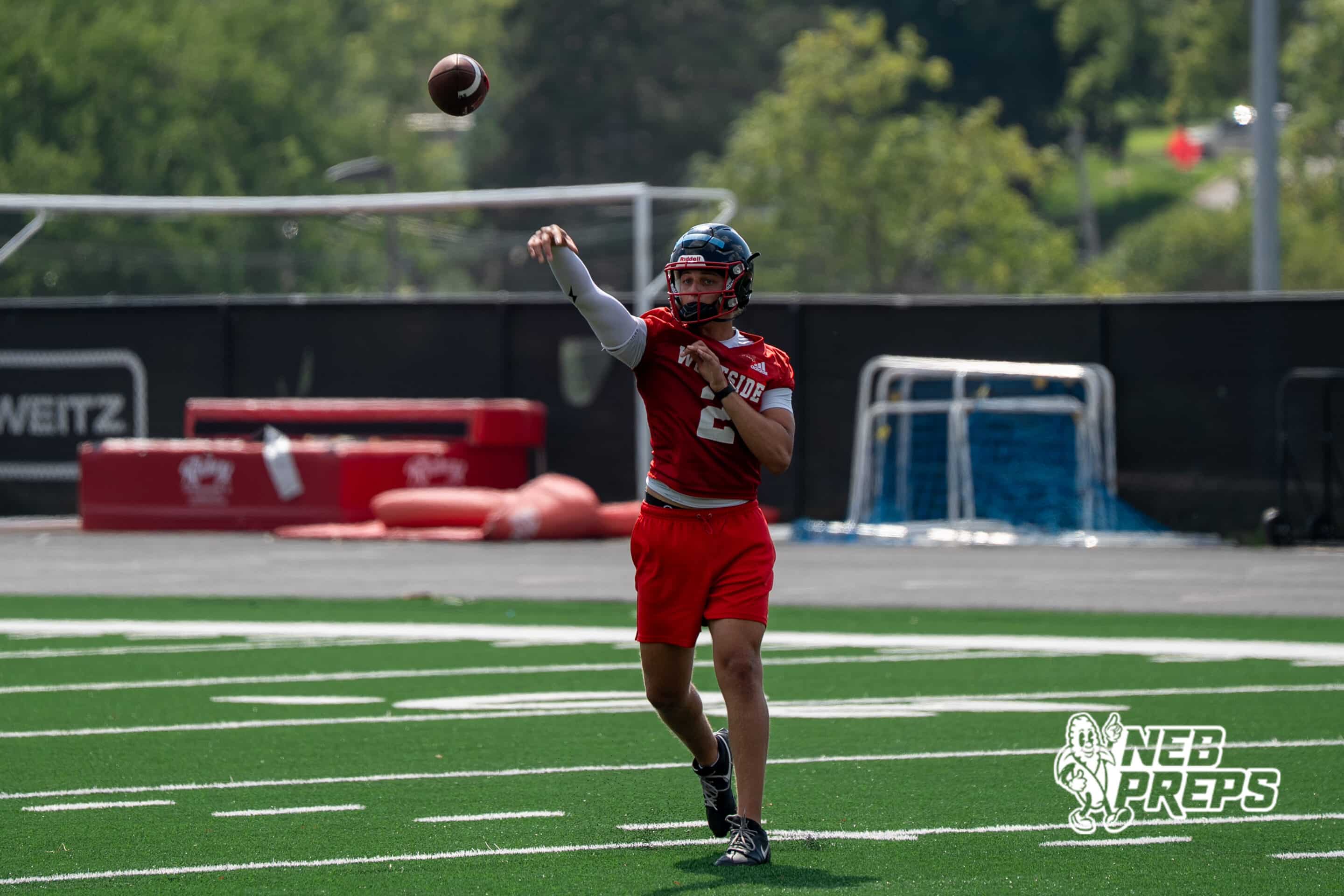 Braylen Warren throws during Westside football practice on Tuesday, August 12th, 2025 in Omaha Nebraska. Photo by Brandon Tiedemann.
