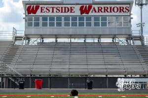 A helmet on the field during Westside football practice on Tuesday, August 12th, 2025 in Omaha Nebraska. Photo by Brandon Tiedemann.