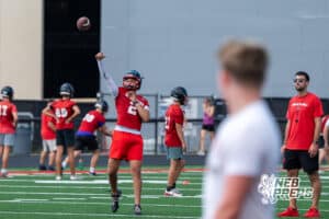 Braylen Warren throws to a receiver during Westside football practice on Tuesday, August 12th, 2025 in Omaha Nebraska. Photo by Brandon Tiedemann.