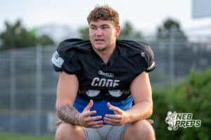 Nate Maraable talks before Millard North football practice on Saturday, August 16th, 2025 in Omaha, Nebraska. Photo by Brandon Tiedemann.