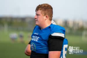 Matt Erickson waits to get water during Millard North football practice on Saturday, August 16th, 2025 in Omaha, Nebraska. Photo by Brandon Tiedemann.