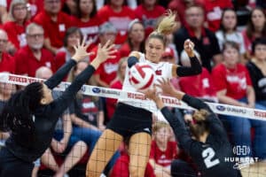 Nebraska Cornhusker students line up to get the John Cook Arena to watch the Husker take on the Wright State Raiders during a college volleyball match on Friday, September 5, 2025 in Lincoln, NE. Photo by John S. Peterson.