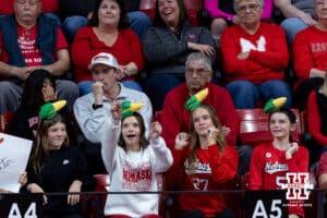 Nebraska Cornhusker fans having fun during a college volleyball match against the Michigan State Spartans on Saturday, October 25, 2025, in Lincoln, Nebraska. Photo by John S. Peterson.