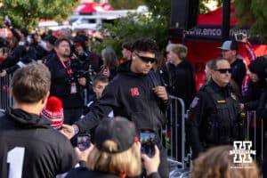 Nebraska Cornhusker quarterback Dylan Raiola walks to the stadium in the Legacy Walk before taking on Southern California Trojans during a college football game on Saturday, November 1, 2025, in Lincoln, Nebraska. Photo by John S. Peterson.