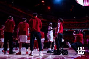 Nebraska Cornhusker guard Jamarques Lawrence (10) is introduced as a starter against the South Carolina Upstate Spartans during a college basketball game on Saturday, November 29, 2025, in Lincoln, Nebraska. Photo by John S. Peterson.