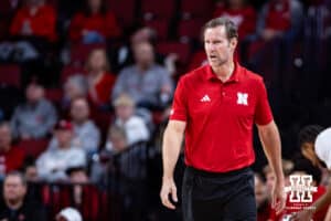 Nebraska Cornhusker head coach Fred Hoiberg watches the acton on the court against the South Carolina Upstate Spartans in the first half during a college basketball game on Saturday, November 29, 2025, in Lincoln, Nebraska. Photo by John S. Peterson.