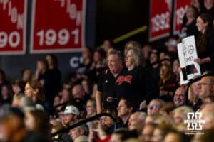 Nebraska Cornhuskers fans dressed in black for the blackout match against the Penn State Nittany Lions on Friday, Nov. 28, 2025, in Lincoln, Nebraska. Photo by John S. Peterson.