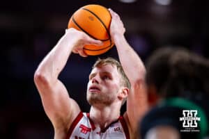 Nebraska Cornhusker forward Rienk Mast (51) makes a free throw against the South Carolina Upstate Spartans in the first half during a college basketball game on Saturday, November 29, 2025, in Lincoln, Nebraska. Photo by John S. Peterson.