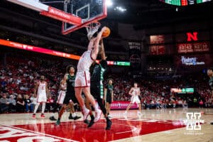 Nebraska Cornhusker forward Rienk Mast (51) makes a lay up against the South Carolina Upstate Spartans during a college basketball game on Saturday, November 29, 2025, in Lincoln, Nebraska. Photo by John S. Peterson.