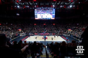 Nebraska Cornhuskers fans dressed in black fo the blackout match against the Penn State Nittany Lions on Friday, Nov. 28, 2025, in Lincoln, Nebraska. Photo by John S. Peterson.